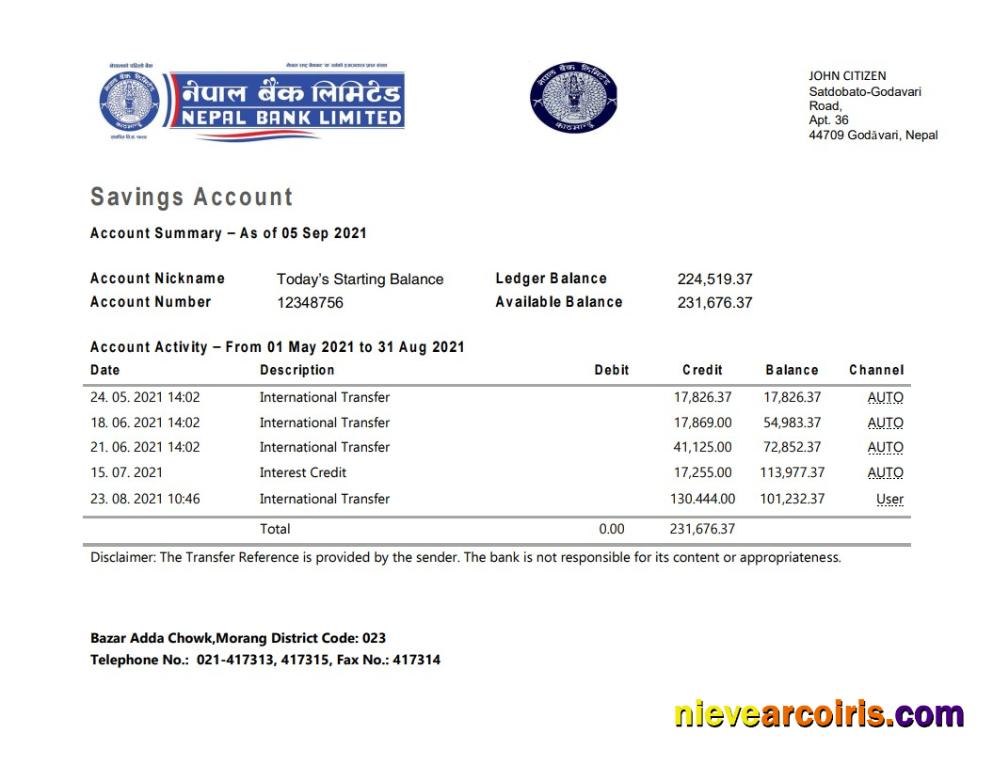 Nepal Bank Nepal statement